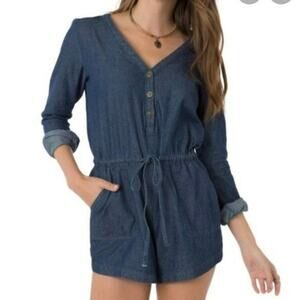 O’Neill Leyna Denim Long Sleeve Shorts Romper Womens Medium
